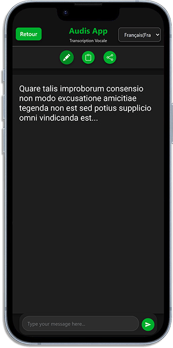 Capture d'écran de la transcription en temps réel proposée par Audis App