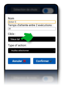Menu déroulant de sélection de la cible locale ou d'un autre smartphone