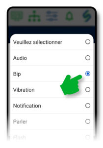 Écran de nomination et de sélection du type d'action