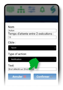Écran de confirmation de l'action créée