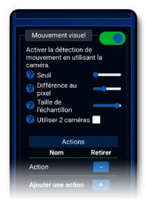 Curseurs de réglage de la détection « Mouvement visuel » dans sayseeshow.io