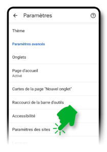 Paramètres de Chrome affichant les options Caméra, Micro et Notifications