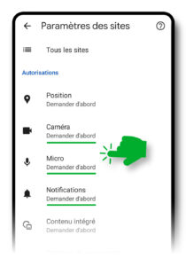 Option « Demander d'abord » cochée pour la caméra