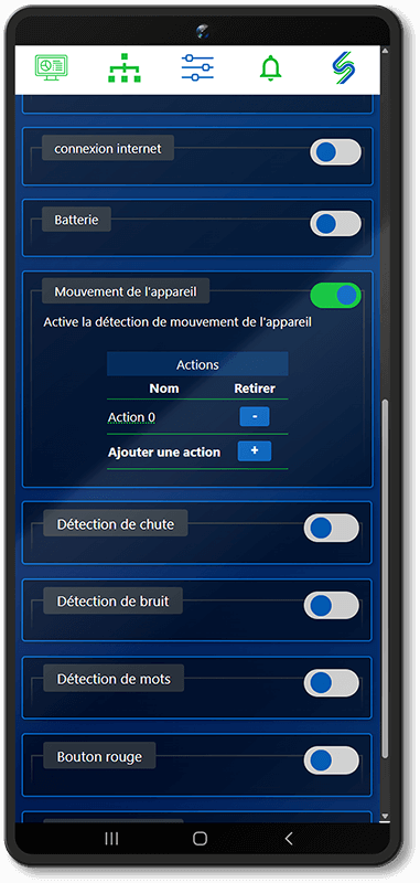 Écran de l'application sayseeshow.io listant les détections activées